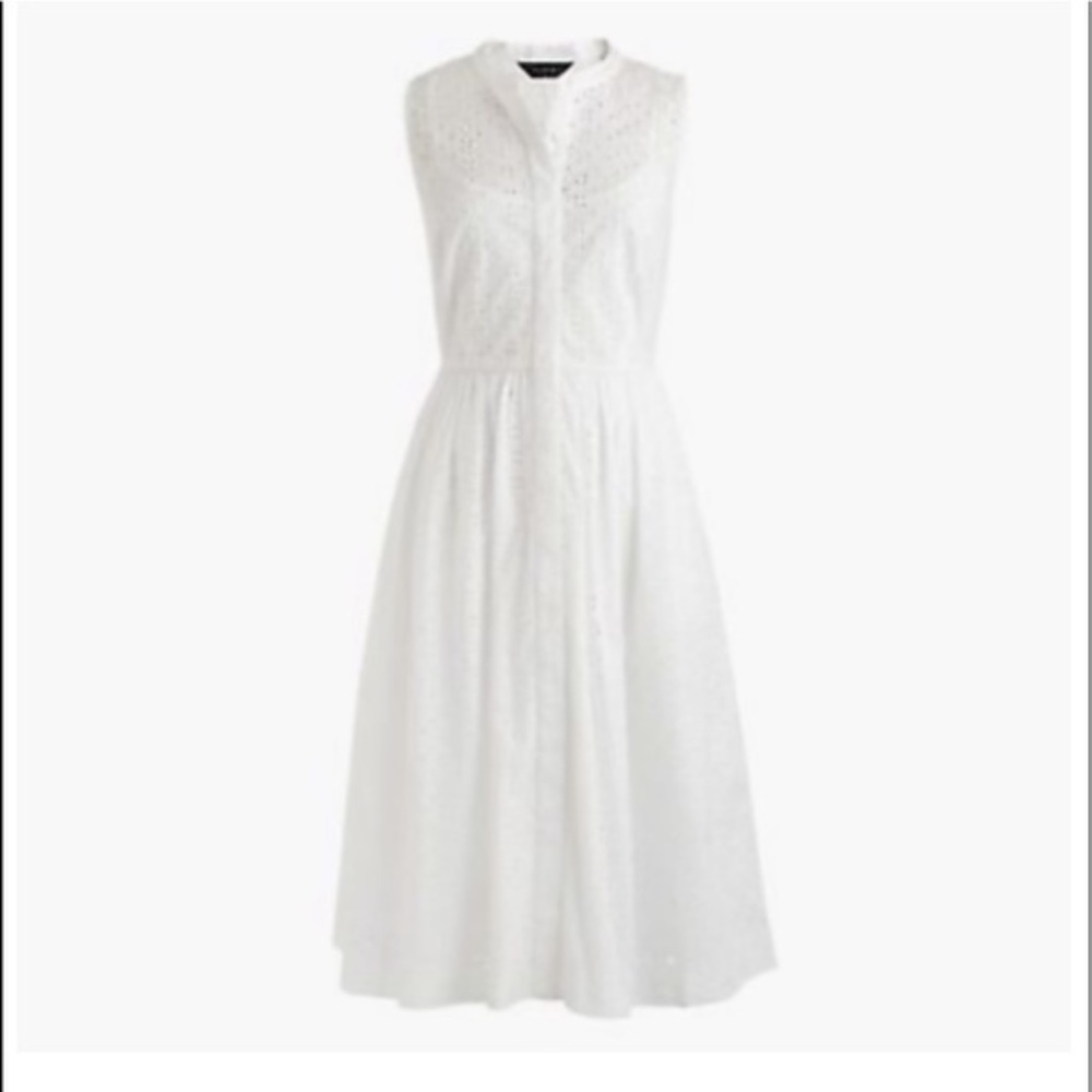 J. Crew Eyelet Lace Sleeveless Tea Length Button Down Dress Size 6